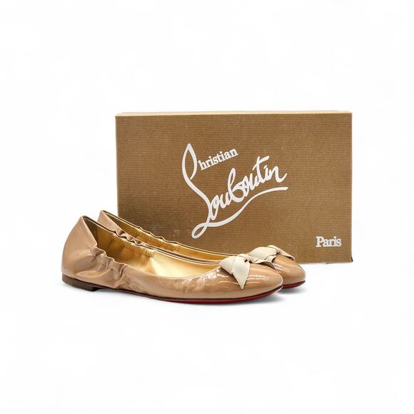 Christian Louboutin Gloriana Flat Patent Leather Ballet Flats Nude EU 39.5 US 9 - Picture 1 of 11